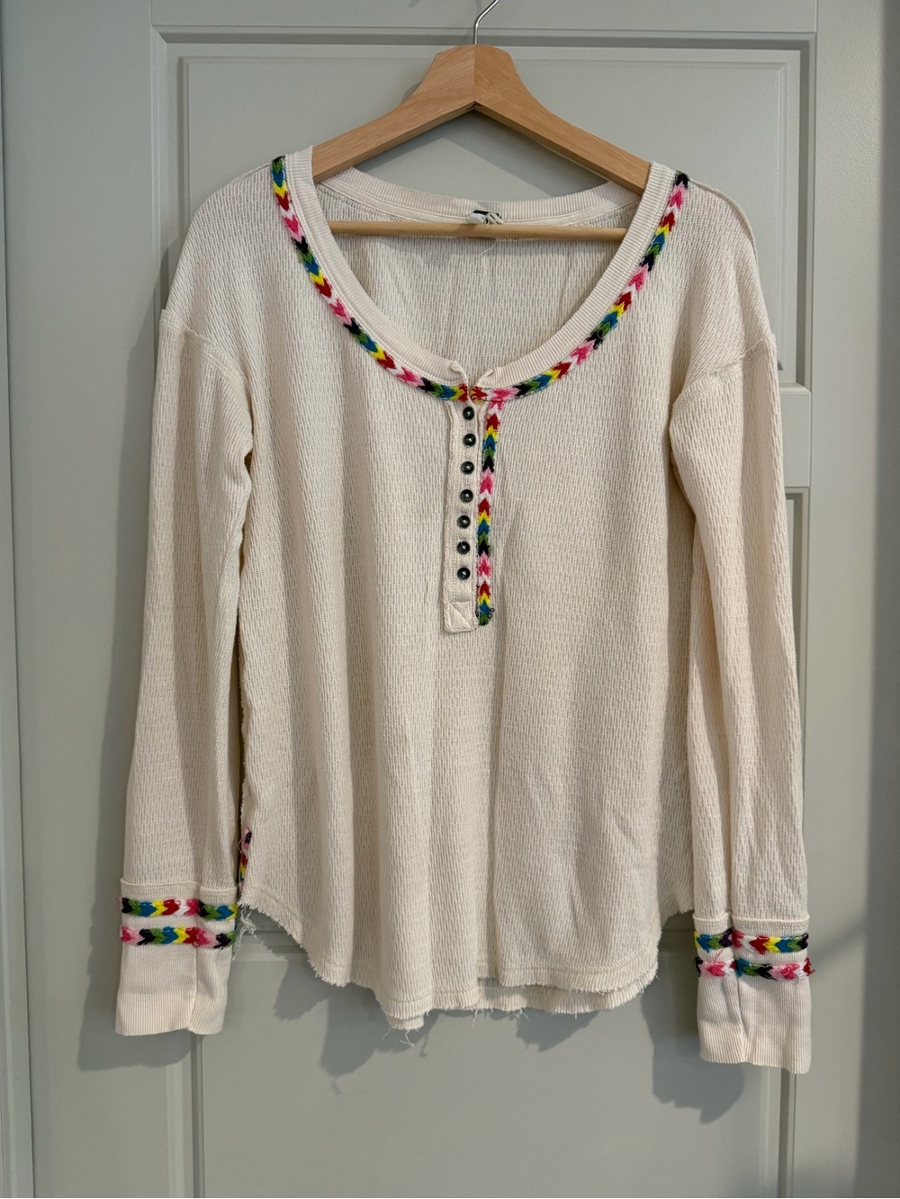 We The Free Cream Waffle Knit Top with Multicolor‎ Trim